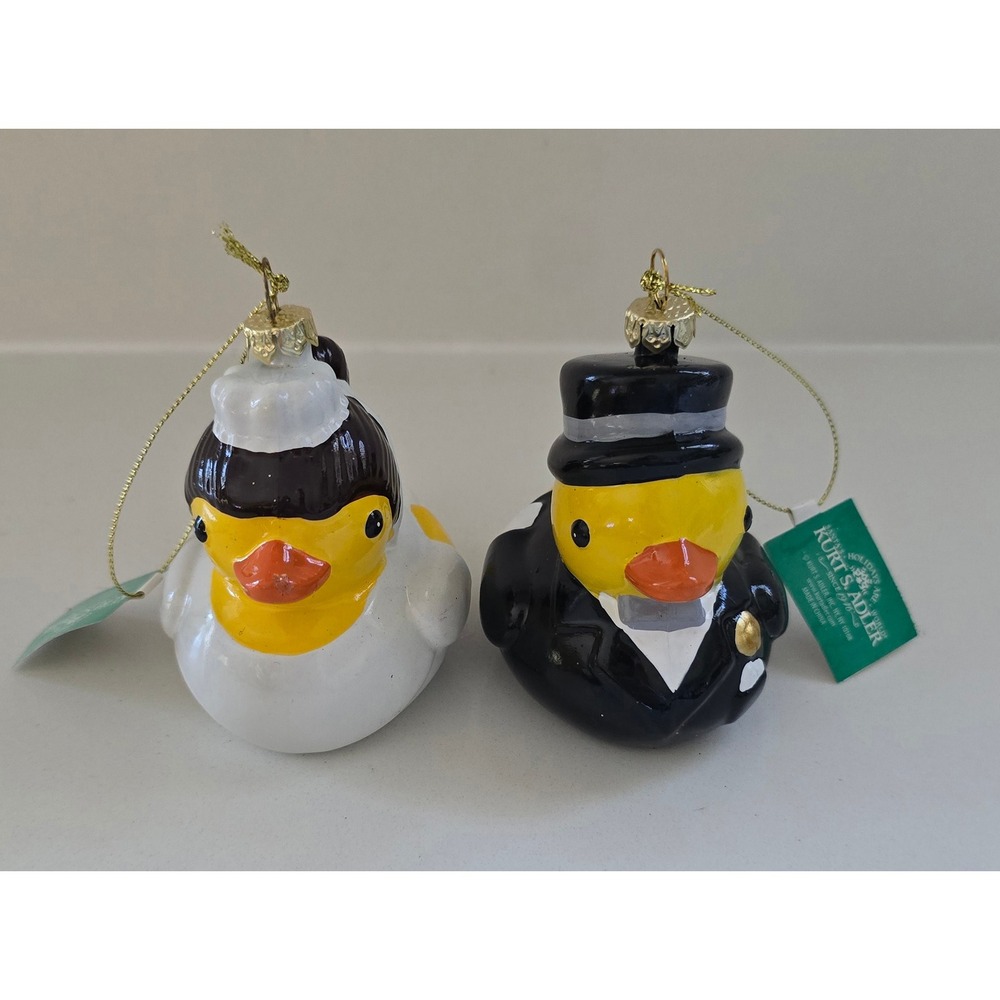 New Kurt Adler Bride and Groom Rubber Duck Christmas Ornament Set of 2